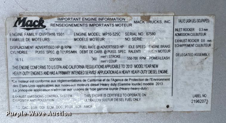 image for item EV3415 2014 Mack Titan TD713 semi truck