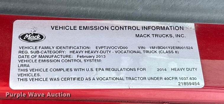 image for item EV3415 2014 Mack Titan TD713 semi truck