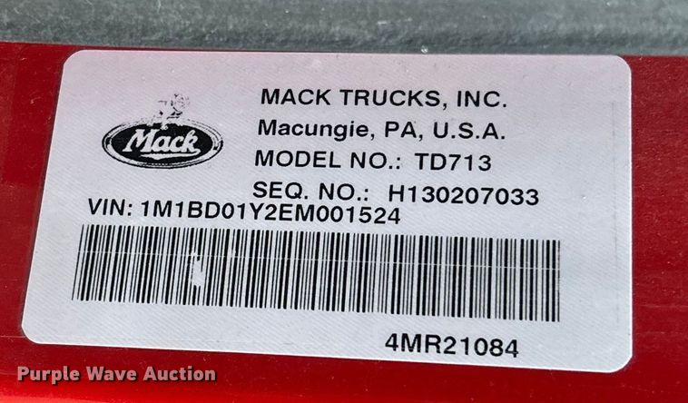 image for item EV3415 2014 Mack Titan TD713 semi truck