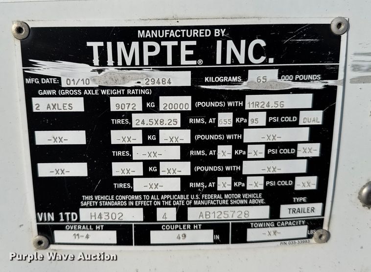image for item FB0485 2010 Timpte, Inc grain trailer