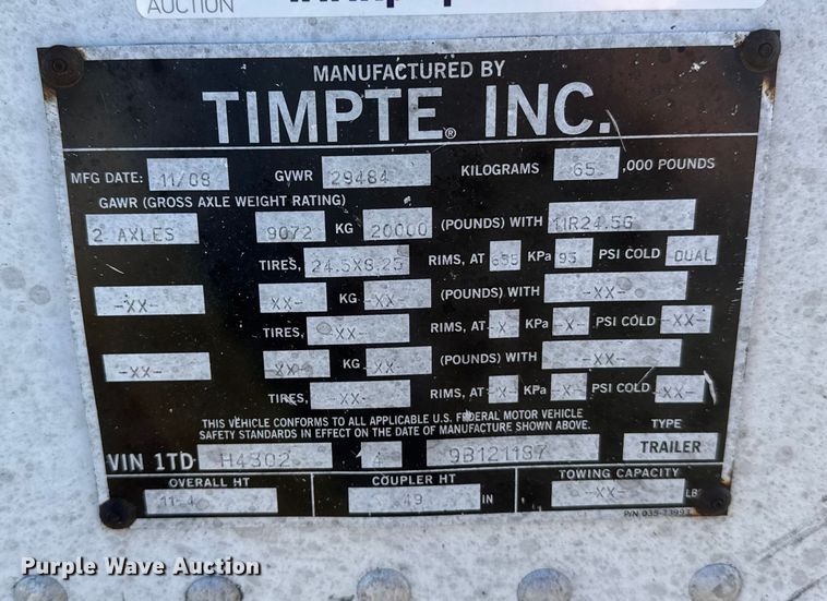 image for item FB0486 2009 Timpte, Inc grain trailer