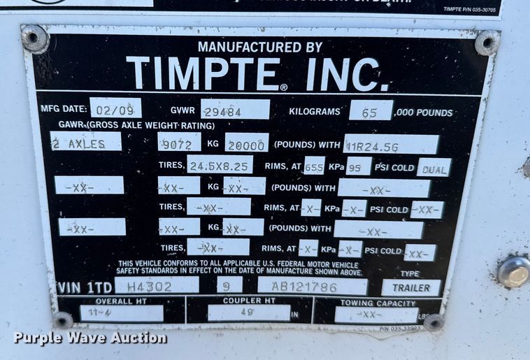 image for item FB0489 2010 Timpte, Inc grain trailer