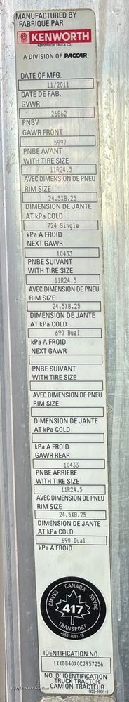 image for item FG1545 2012 Kenworth T800 semi truck