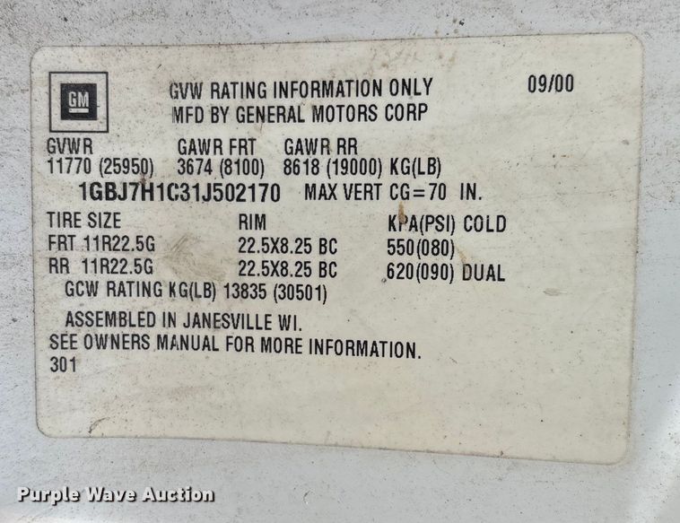 image for item FG1600 2001 Chevrolet C6500 dump truck