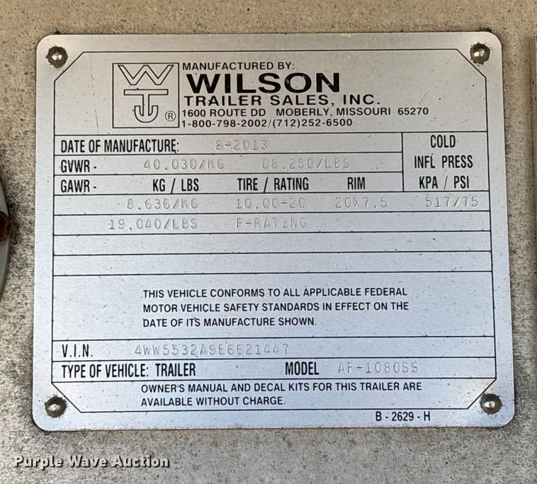 image for item FI1517 2014 Wilson AF-1080SS flatbed trailer