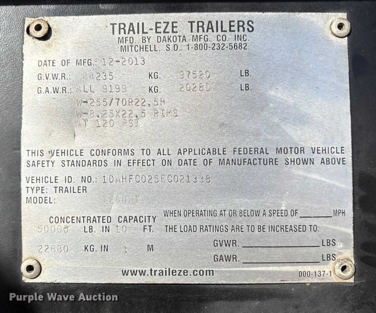 image for item FI1520 2014 Trail-Eze TE80HT drop deck hydraulic tail equipment trailer