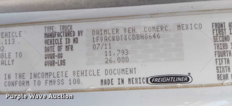 image for item FK0726 2012 Freightliner Business Class M2 truck cab and chassis