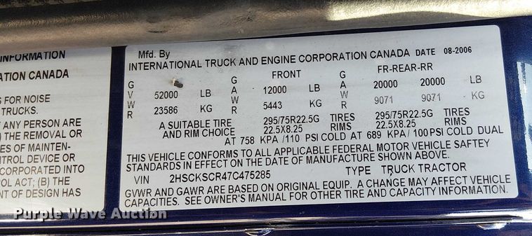image for item FK0825 2007 International 9400ix semi truck
