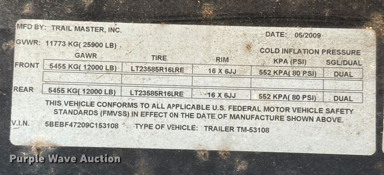 image for item NA9960 2009 Trail Master TM-53108 drop deck equipment trailer