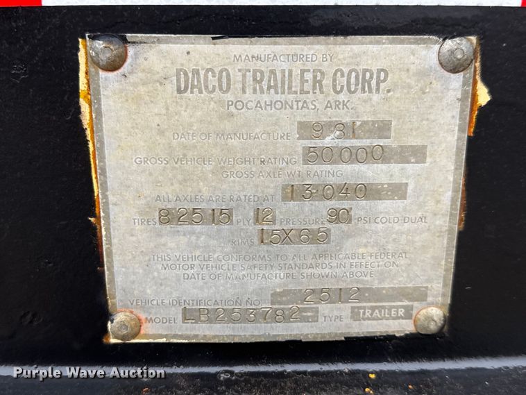 image for item NA9971 1982 Daco LB253782 drop deck trailer