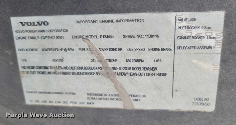 image for item NO9836 2017 Volvo VNL semi truck