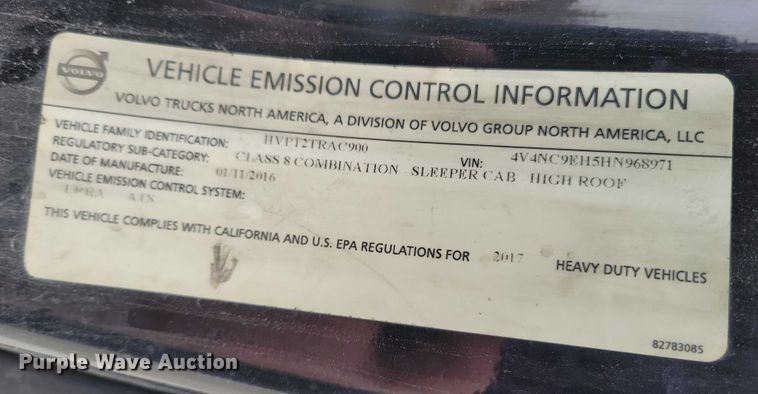 image for item NO9836 2017 Volvo VNL semi truck