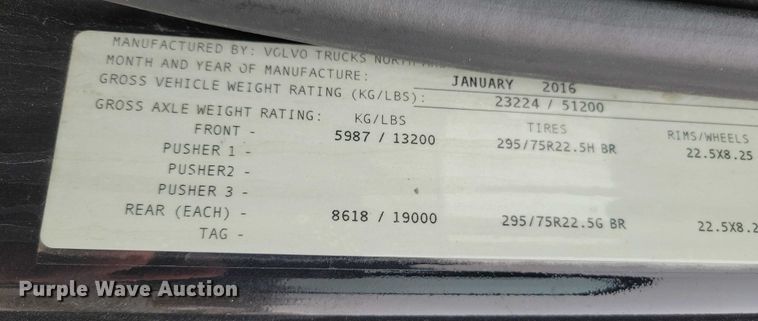 image for item NO9836 2017 Volvo VNL semi truck