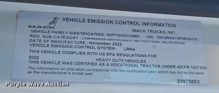 image for item YA0869 2023 Mack GR64FT semi truck