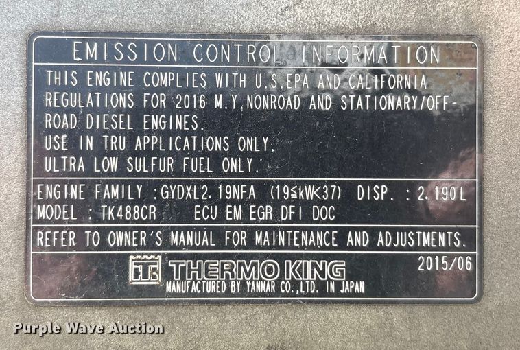 image for item YA0989 2016 Utility  VS2RA refrigerated van trailer