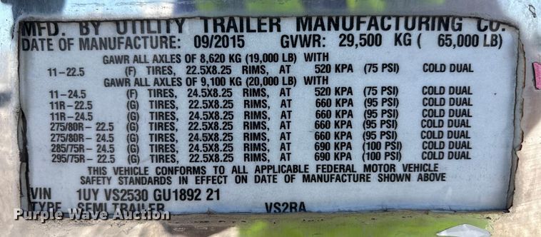 image for item YA0989 2016 Utility  VS2RA refrigerated van trailer