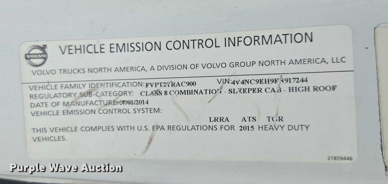 image for item YA1052 2015 Volvo VNL semi truck