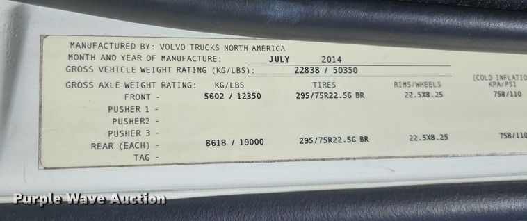 image for item YA1052 2015 Volvo VNL semi truck