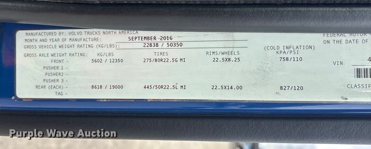 image for item YA1243 2017 Volvo VN semi truck