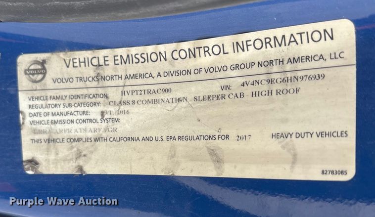 image for item YA1243 2017 Volvo VN semi truck