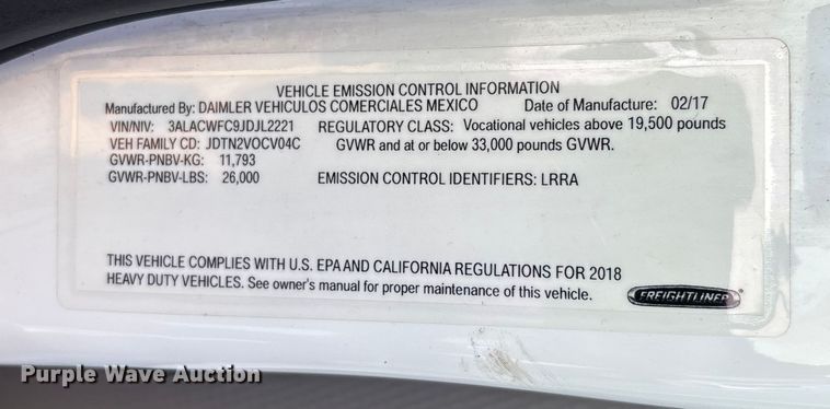 image for item YA1276 2018 Freightliner Buisness Class M2 box truck