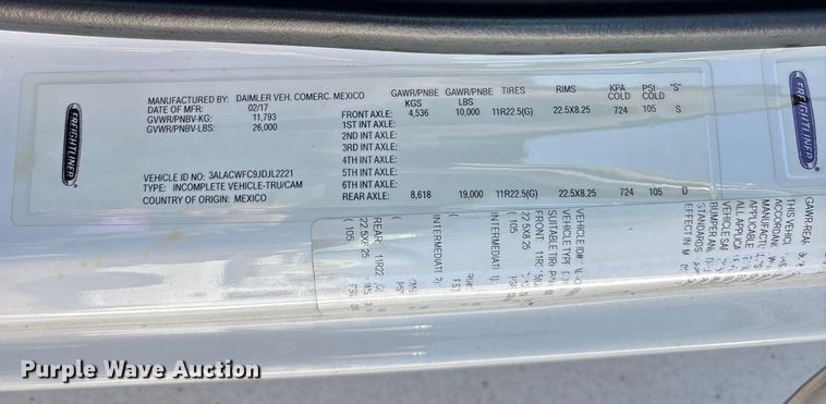 image for item YA1276 2018 Freightliner Buisness Class M2 box truck