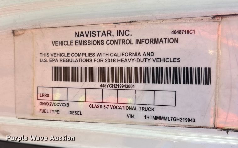 image for item YA1341 2016 International 4300 box truck