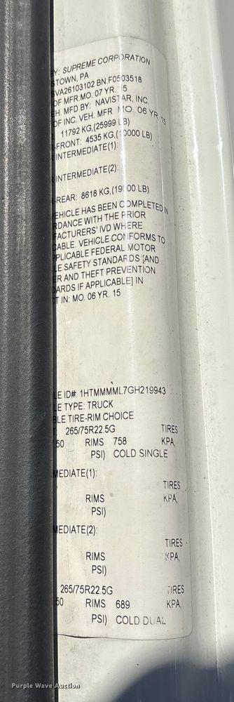 image for item YA1341 2016 International 4300 box truck