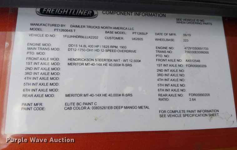 image for item YA1484 2020 Freightliner Cascadia semi truck