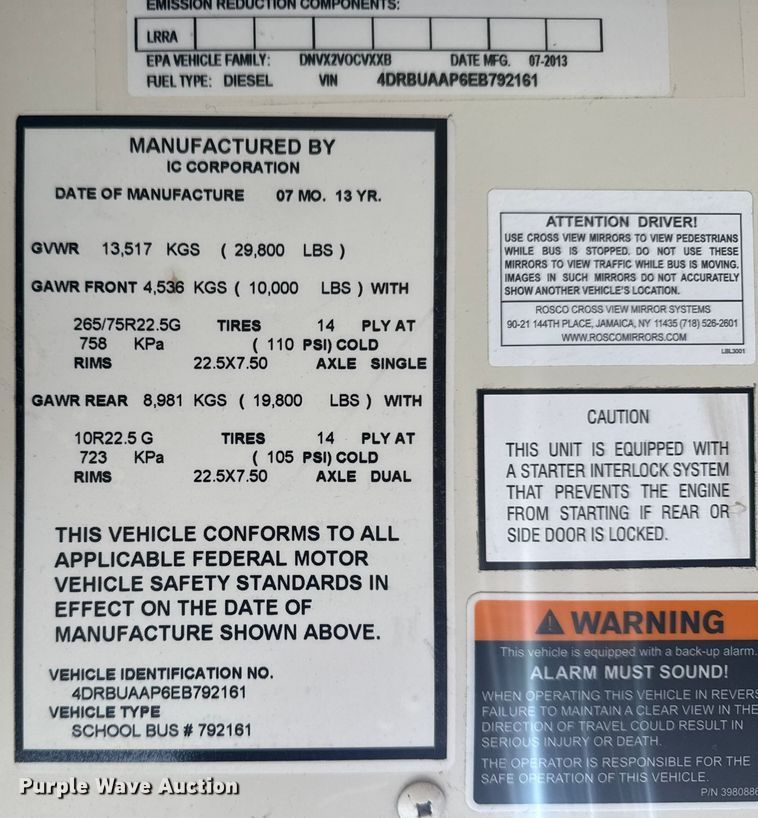 image for item DQ4167 2014 IC Corporation PB105 school bus