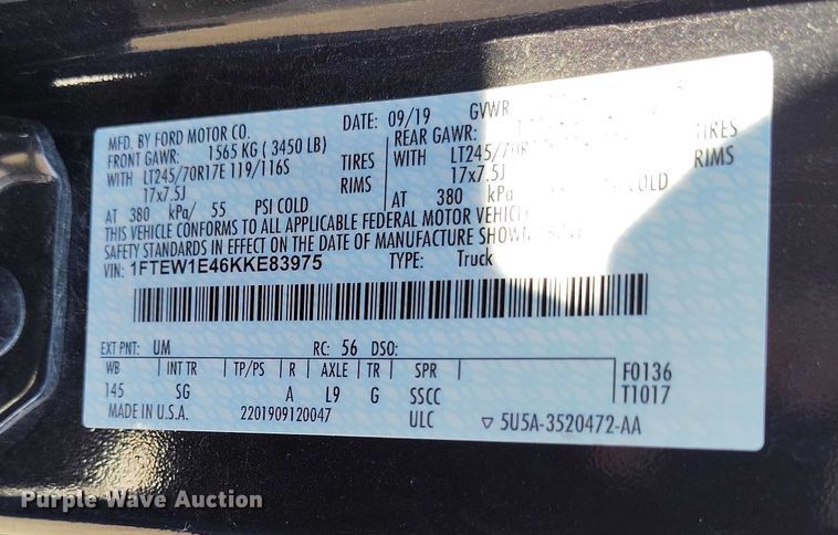 image for item DT0786 2019 Ford F150 SuperCrew pickup truck