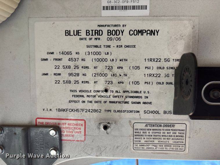 image for item DV5007 2007 Blue Bird BB Conventional school bus