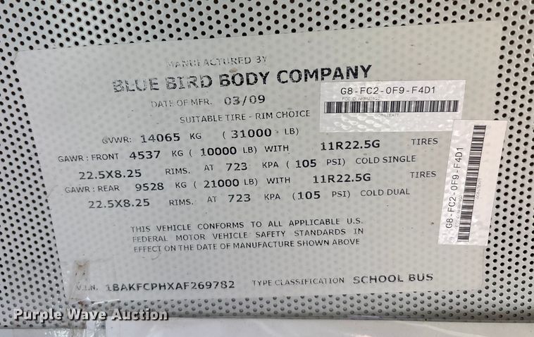 image for item DV5008 2010 Blue Bird Vision school bus