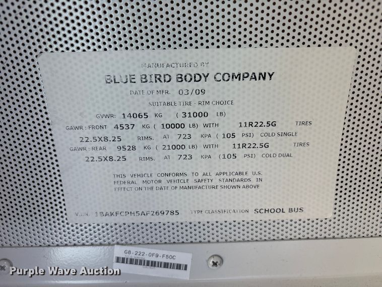 image for item DV5009 2010 Blue Bird Bb Conventional school bus