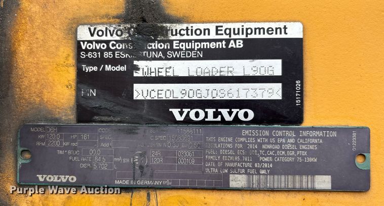 image for item DW7298 2014 Volvo L90G wheel loader