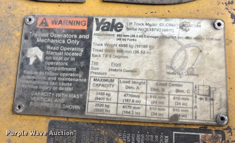 image for item DW7302 Yale GLC060TGNUAE084 forklift