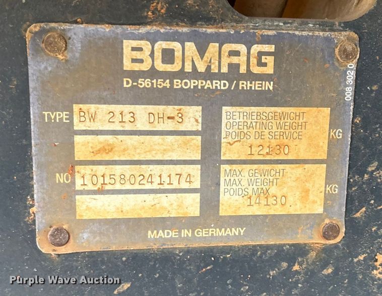 image for item DW7324 2003 Bomag BW 213DH-3 single drum vibratory roller