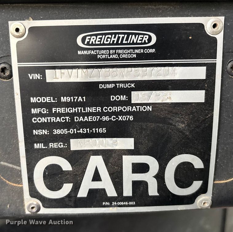 image for item DW7327 1998 Freightliner M917A1 dump truck