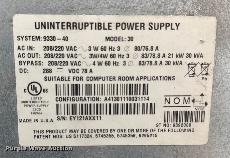 image for item EA2185 Powerware 30 uninterrupted power supply