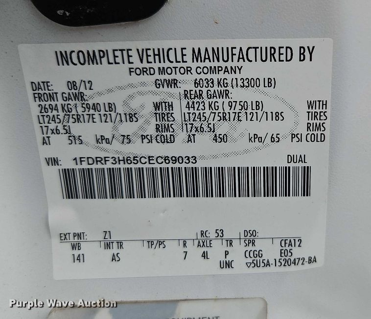 image for item EB8377 2012 Ford F350 flatbed pickup truck