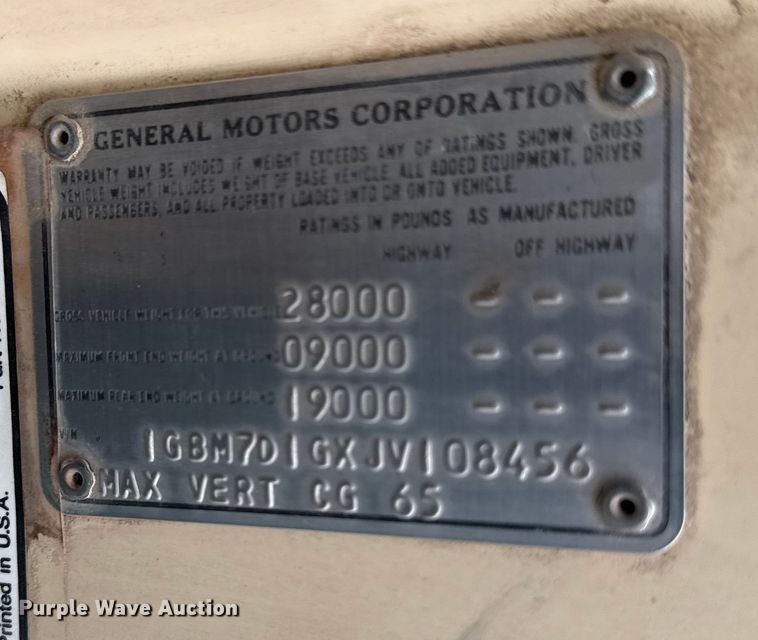 image for item EC4492 1988 Chevrolet C7 winch truck