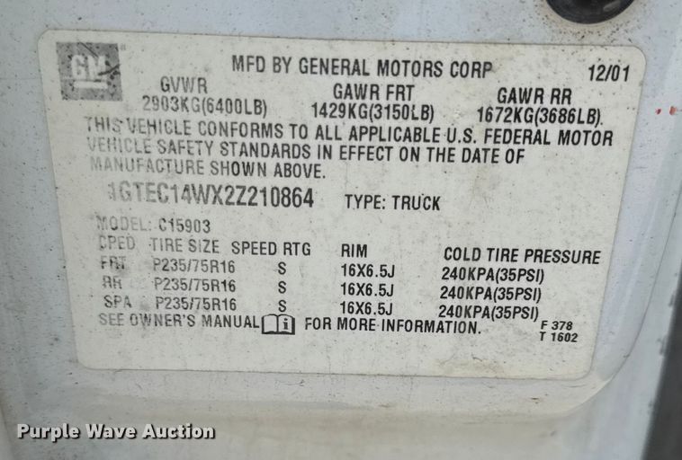 image for item EC4495 2002 GMC Sierra 1500 pickup truck