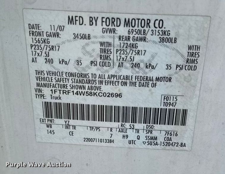 image for item EC4500 2008 Ford F150 pickup truck