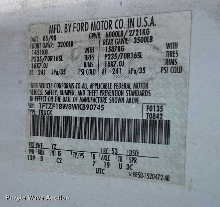 image for item EC4503 1998 Ford F150 pickup truck