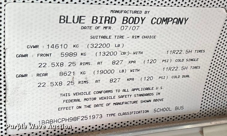 image for item ED2240 2008 Blue Bird All American school bus