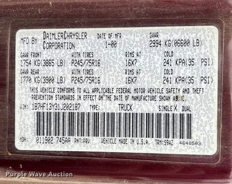 image for item ED2421 2001 Dodge Ram 1500 Ext. Cab pickup truck