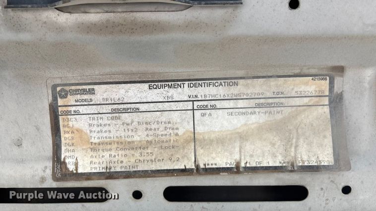 image for item EE4207 1998 Dodge Ram 1500 pickup truck