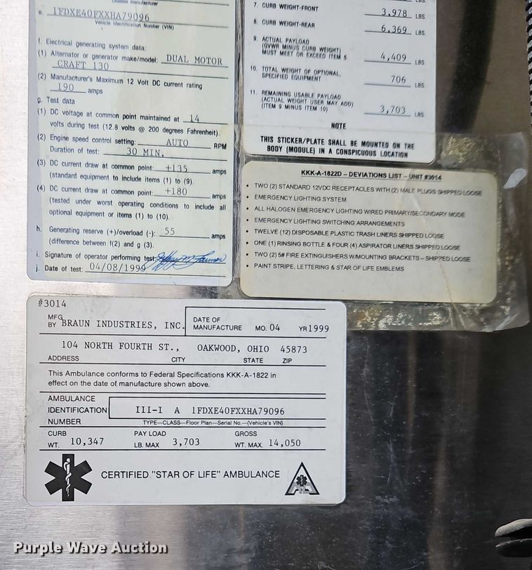 image for item EJ0071 1999 Ford E450 ambulance