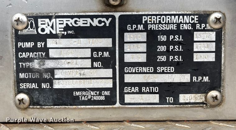 image for item EM8247 1989 Federal Motors E-One pumper fire truck