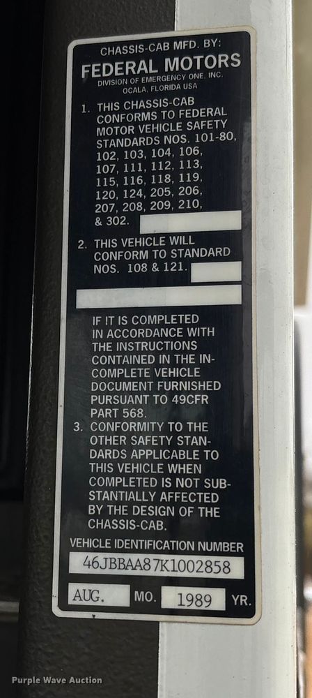 image for item EM8247 1989 Federal Motors E-One pumper fire truck